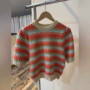 THML Short Sleeve Knit Sweater - Pink, Orange & Light Blue